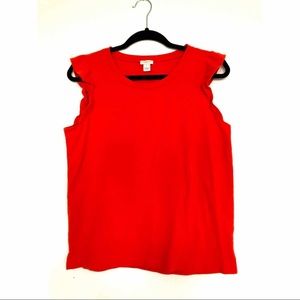 J Crew Red Orange Flutter Sleeve Top